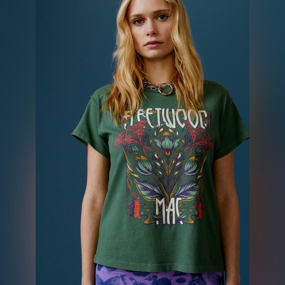 NWT FREE PEOPLE X DAYDREAMER Fleetwood Mac Butterflies Reverse Tee Stormy Green - Picture 3 of 12